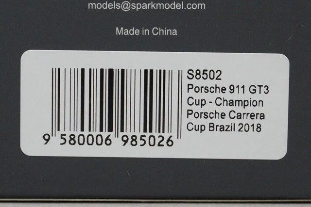 1:43 SPARK S8502 Porsche 911 GT3 Carrera Cup Brazil Champion 2018 #8 model car