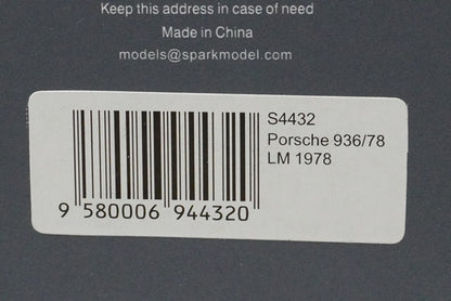 1:43 SPARK S4432 Porsche 936:78 Le Mans 1978 #5 Martini model car