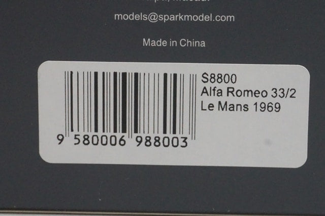 1:43 SPARK S8800 Alfa Romeo 33/2 Le Mans 1969 #36 G. Gosselin C. Bourgoigner model car