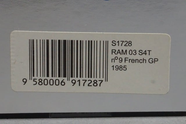 1:43 SPARK S1728 RAM 03 SAT French GP 1985 #9 M. Winkelhock model car
