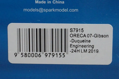 1:43 SPARK S7915 Oreca 07 Gibson Duquesne Engineering Le Mans 24H 2019 #30 model car