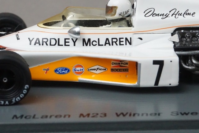 1:43 SPARK S5392 McLaren M23 Swedish Grand Prix Winner 1973 #7 D. Hulme model car