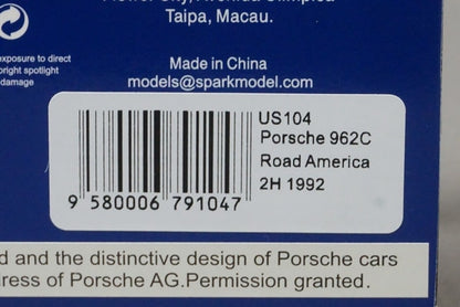 1:43 SPARK US104 Porsche 962C Road America 2H 1992 #30 model car