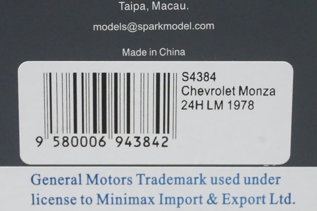 1:43 SPARK S4384 Chevrolet Monza Le Mans 24H 1978 #84 model car