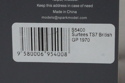 1:43 SPARK S5400 Surtees TS7 British GP 1970 #20 J. Surtees model car