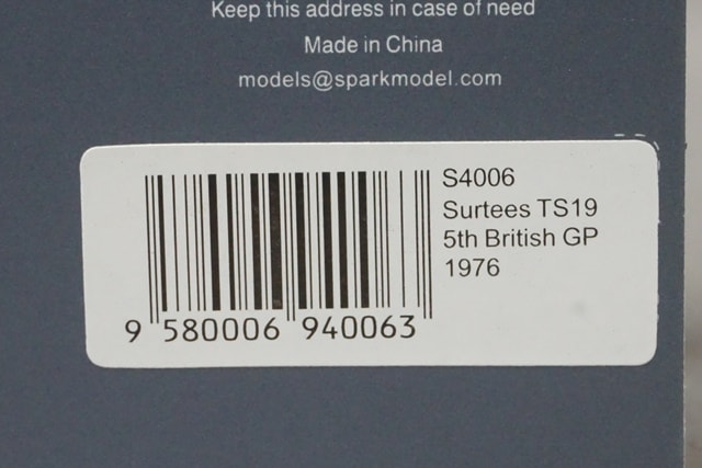1:43 SPARK S4006 Surtees TS19 British GP 5th 1976 #19 A. Jones model car