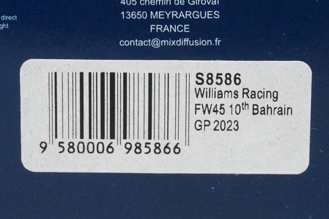 1:43 Spark S8586 Williams Racing FW45 Bahrain GP 10th 2023 #23 A. Albon
