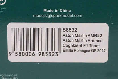 1:43 Spark S8532 Aston Martin AMR22 Aramco Cognizant F1 Team Emilia Romagna GP 2022 #18 L. Stroll