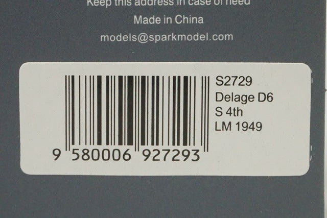 1:43 Spark S2729 Delage D6S Le Mans 4th 1949 #14 L.Gerard / F.Godia.Fares