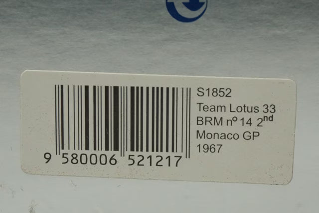 1:43 Spark S1852 Team Lotus 33 BRM Monaco GP 2nd 1967 #14 G.Hill
