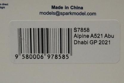 1:43 Spark S7858 Alpine A521 Abu Dhabi GP 2021 #14 F. Alonso
