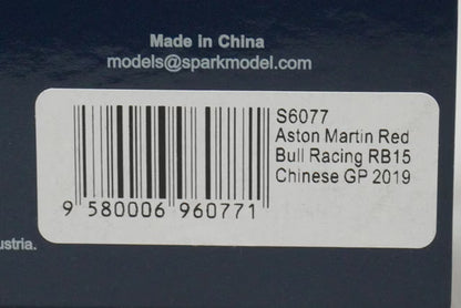 1:43 Spark S6077 Aston Martin Red Bull Racing RB15 Chinese GP 2019 #10 P.Gasly