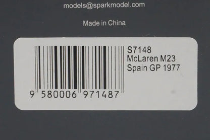 1:43 Spark S7148 McLaren M23 Spanish Grand Prix 1977 #36 E. de Villota