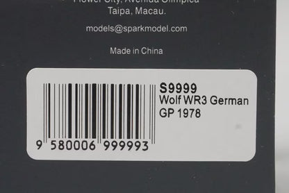 1:43 Spark S9999 Wolf WR3 German GP 1978 #32 K. Rosberg