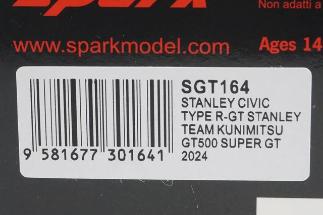 1:43 Spark SGT164 Stanley Civic Type R-GT Team Kunimitsu GT500 Super GT 2024 #100 Naoki Yamamoto / Tadasuke Makino