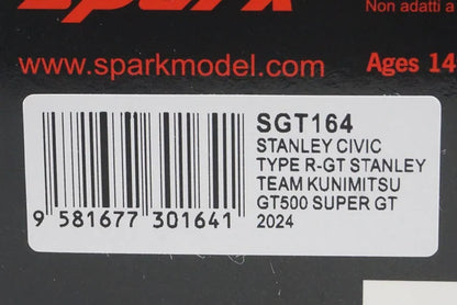 1:43 Spark SGT164 Stanley Civic Type R-GT Team Kunimitsu GT500 Super GT 2024 #100 Naoki Yamamoto / Tadasuke Makino