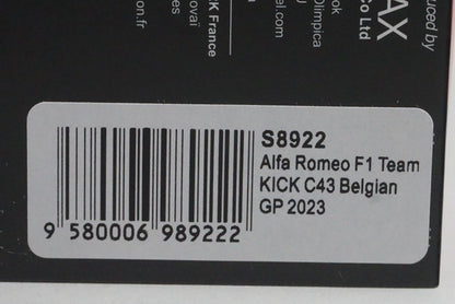 1:43 Spark S8922 Alfa Romeo F1 Team KICK C43 Belgian GP 2023 #24 Guanyu Zhou