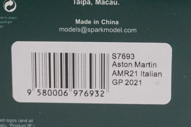 1:43 Spark S7693 Aston Martin AMR21 Italian GP 2021 #18 L. Stroll