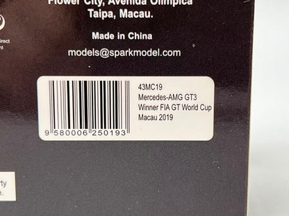1:43 Spark 43MC19 Mercedes-AMG GT3 Team GroupM Racing FIA GT World Cup Macau GP Winner 2019 #999 R. Marciello