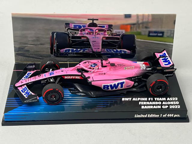 1:43 MINICHAMPS 447220114 Alpine BWT Alpine F1 A522 Bahrain GP 2022 #14 F. Alonso
