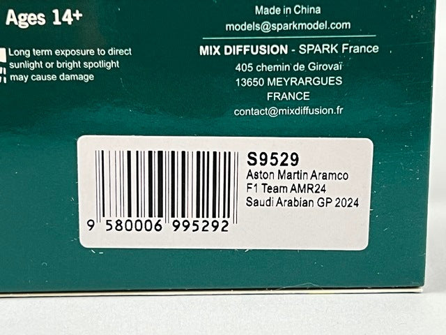 1:43 Spark S9529 Aston Martin Aramco F1 Team AMR24 Saudi Arabian GP 2024 #14 F. Alonso