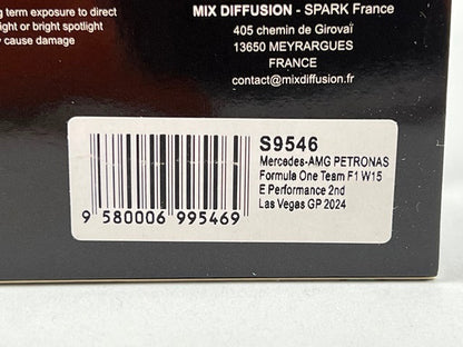 1:43 Spark S9546 Mercedes-AMG Petronas F1 Team W15 e-Performance Las Vegas GP 2nd 2024 #44 L. Hamilton