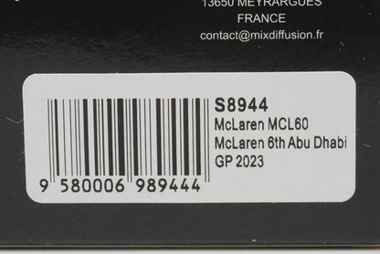 1:43 Spark S8944 McLaren MCL60 Abu Dhabi GP 6th 2023 #81 O. Piastri