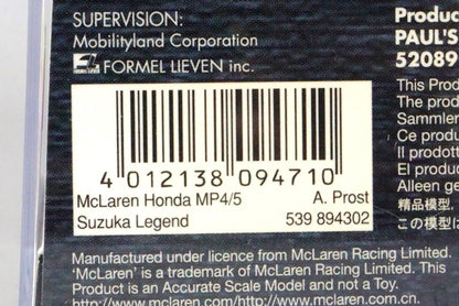 1:43 MINICHAMPS 539894302 McLaren Honda MP4/5 Suzuka Legend A.Prost 1989 #2 Marlboro