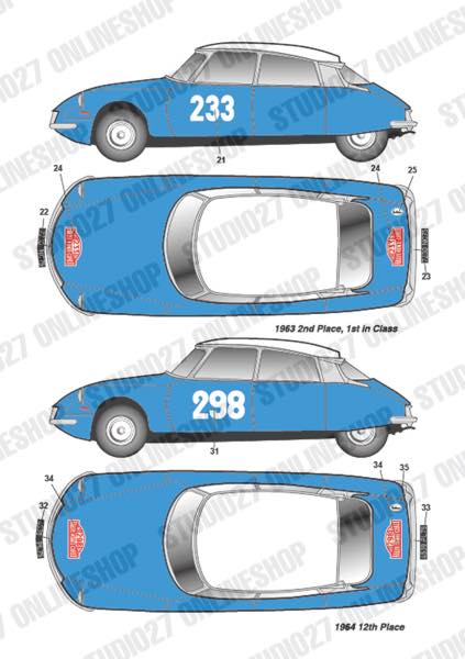 [ Back-order ] STUDIO27 DC1135 1:24 Citroen DS19 Monte-Carlo #104 1962/#176/#233 1963/#195 1966 for EBBRO25005 [Original Decals]