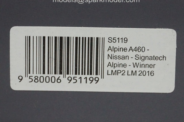 1:43 SPARK S5119 Alpine A460 Nissan Signatech Alpine Winner LMP2 LM 2016 #36 G.Menezes