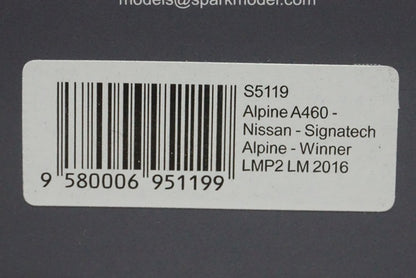 1:43 SPARK S5119 Alpine A460 Nissan Signatech Alpine Winner LMP2 LM 2016 #36 G.Menezes