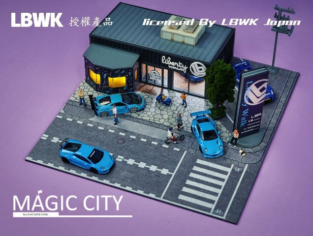 110036 Magic City 1:64 [30x40x17cm] LB LBWK Diorama Shop area LED light included *Figures and minicars are not included.