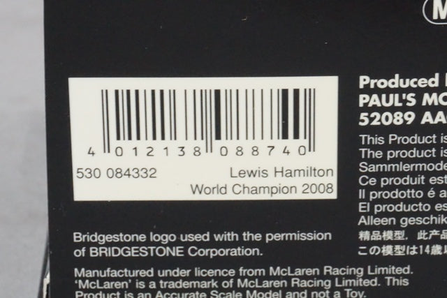 1:43 MINICHAMPS 530084332 Vodafone McLaren Mercedes MP4-23 2008 World Champion #22 L.Hamilton