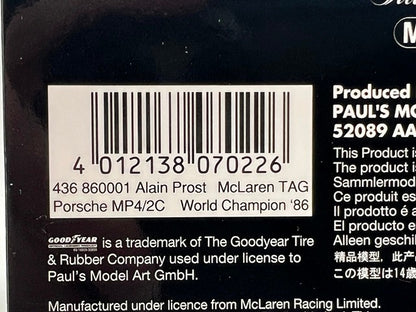 1:43 MINICHAMPS 436860001 McLaren TAG Porsche MP4/2C 1986 World Champion #1 A.Prost model car