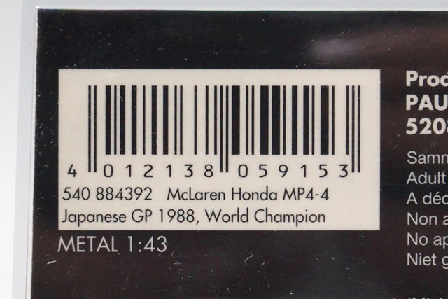 1:43 MINICHAMPS 540884392 McLaren Honda MP4-4 A.Senna Japanese GP World Champion 1988 #12 ASC No.24 Marlboro