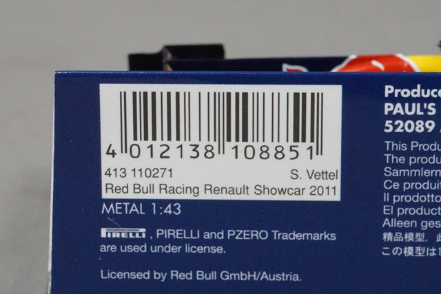 1:43 MINICHAMPS 413110271 Red Bull Racing Renault Show Car 2011 S.Vettel #1