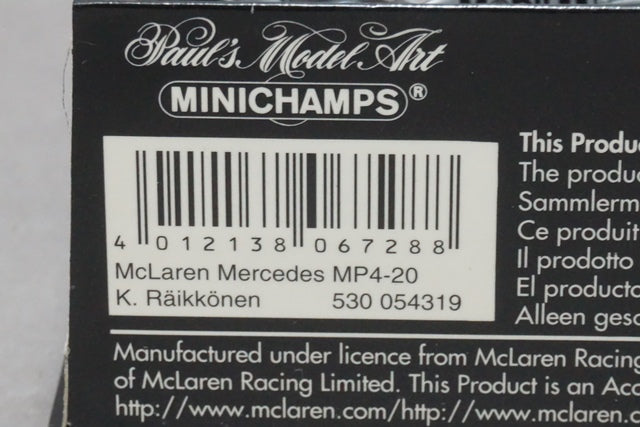 1:43 MINICHAMPS 530054319 McLaren Mercedes MP4/20 Monaco GP 2005 K.Raikkonen #9