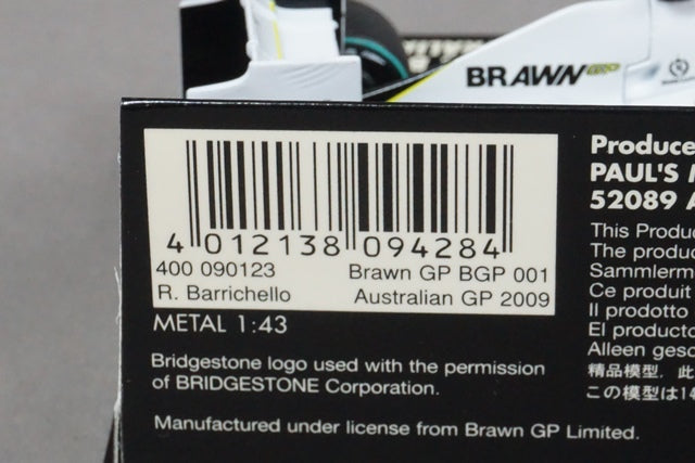 1:43 MINICHAMPS 400090123 Brown GP BGP 001 Australian GP 2009 R. Barrichello #23