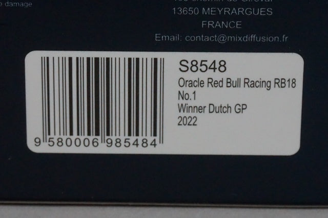 1:43 SPARK S8548 Oracle Red Bull Racing RB18 Dutch GP Winner 2022 #1