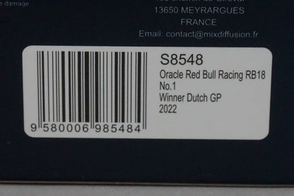 1:43 SPARK S8548 Oracle Red Bull Racing RB18 Dutch GP Winner 2022 #1