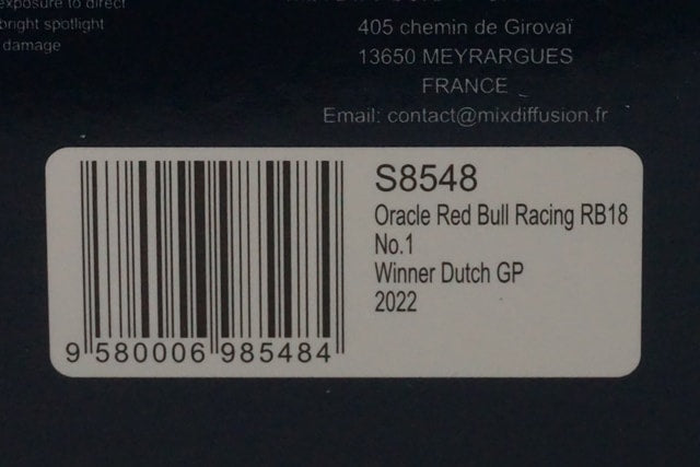 1:43 SPARK S8548 Oracle Red Bull Racing RB18 Dutch GP Winner 2022 #1