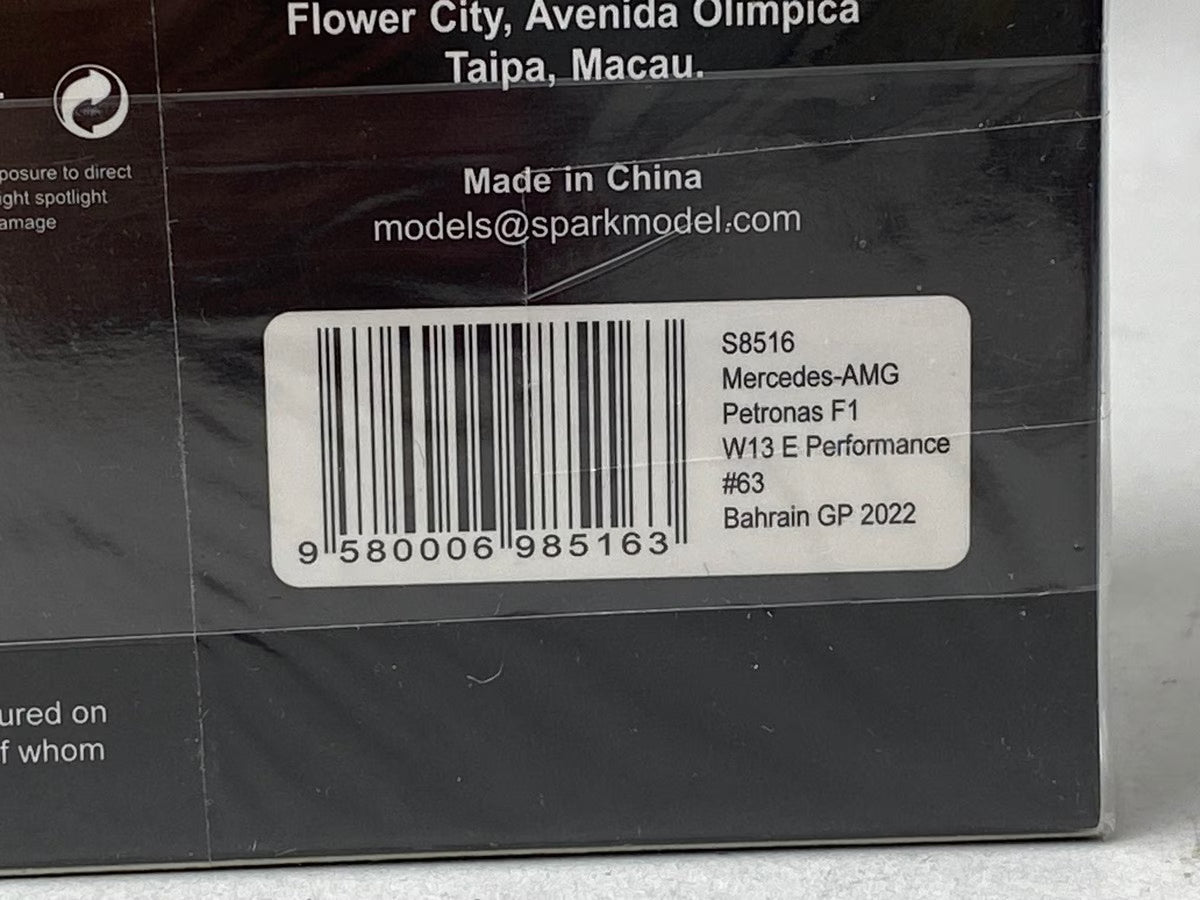 1:43 SPARK S8516 Mercedes AMG PETRONAS F1 W13 E Performance Bahrain GP 2022 #63 George Russell