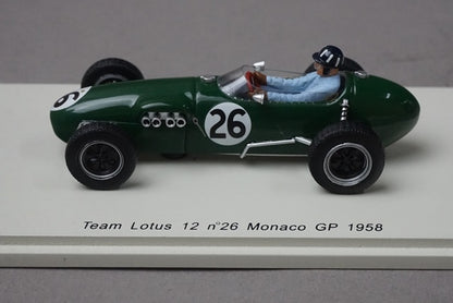 1:43 SPARK S1833 Team Lotus 12 Monaco GP 1958 #26 G. Hill model car