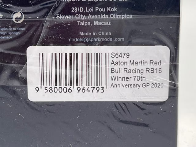 1:43 SPARK S6479 Aston Martin Red Bull RB16 winner 2020 #33 Max Verstappen