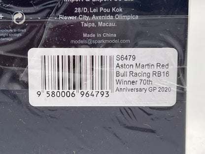1:43 SPARK S6479 Aston Martin Red Bull RB16 winner 2020 #33 Max Verstappen