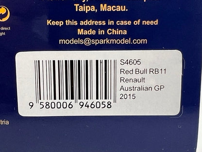 1:43 Spark S4605 Red Bull RB11 Renault Australian GP 2015 #26 model car