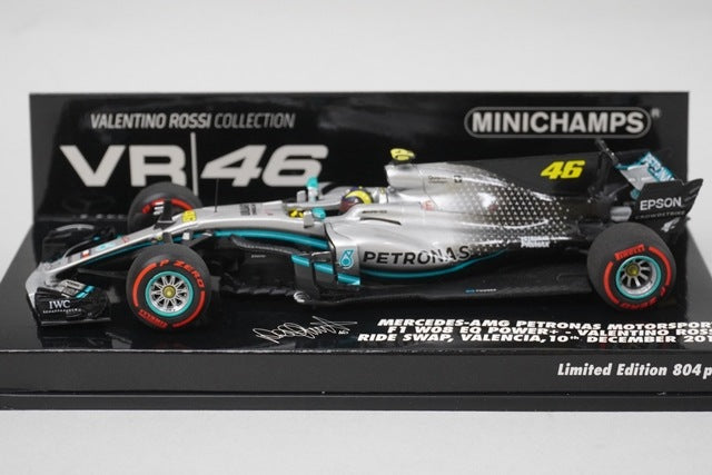 1:43 MINICHAMPS 410191746 Mercedes-AMG Petronas Motorsport F1 W08 Valencia RIDE SWAP 2019 #46 V. Rossi model car
