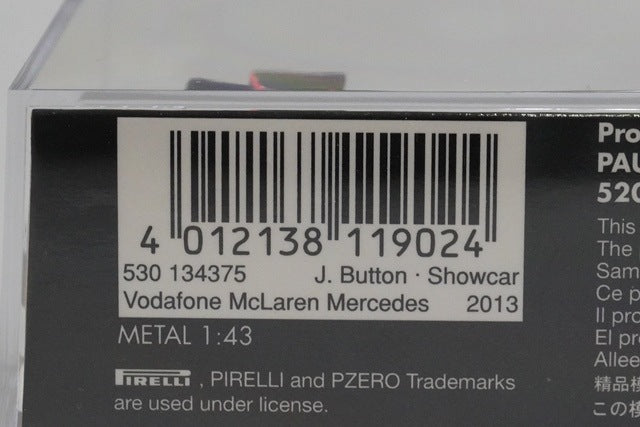 1:43 MINICHAMPS 530134375 Vodafone McLaren Mercedes Show Car 2013 #5 J.Button model car