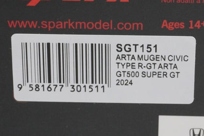1:43 Spark SGT151 Honda ARTA Mugen Civic Type R-GT Super GT GT500 2024 #8 model car