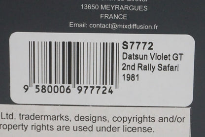 1:43 Spark S7772 Nissan Datsun Violet GT Safari Rally 2nd 1981 #5